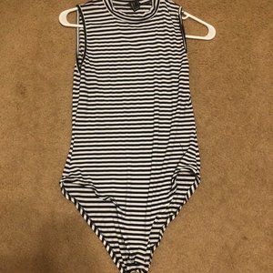 Black & White Striped Forever 21 Bodysuit
